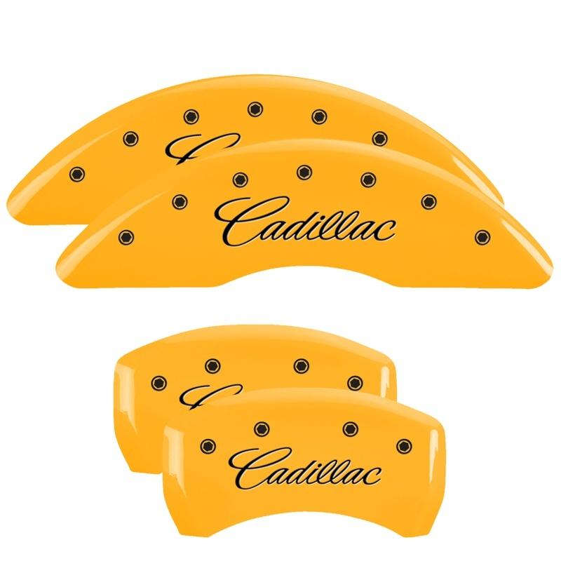 MGP 4 Caliper Covers Engraved Front & Rear Cursive/Cadillac Yellow finish black ch 35008SCADYL Main Image