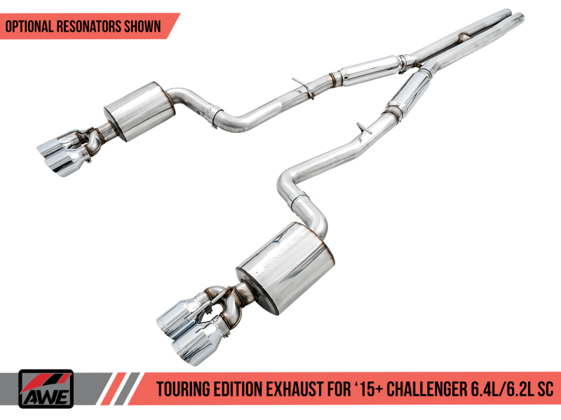 AWE Tuning 2015+ Dodge Challenger 6.4L/6.2L SC Resonated Touring Edition Exhaust - Quad Silver Tips 3015-42138