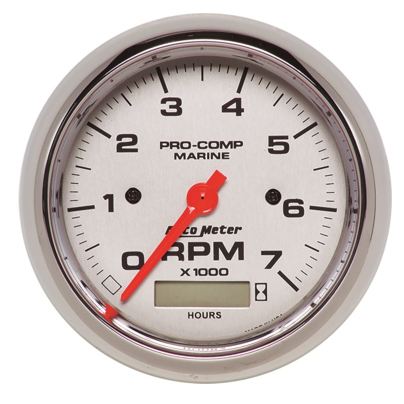 Autometer Marine Chrome Ultra-Lite 3-3/8in 7K RPM w/Hourmeter Tachometer Gauge 200890-35