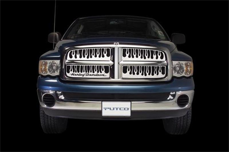 Putco 01-02 GMC Sierra HD w/ Logo CutOut Flaming Inferno Stainless Steel Grille 89110 Main Image