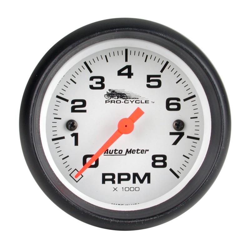 Autometer Pro-Cycle Gauge Tach 2 5/8in 8K Rpm 2&4 Cylinder White 19325 Main Image