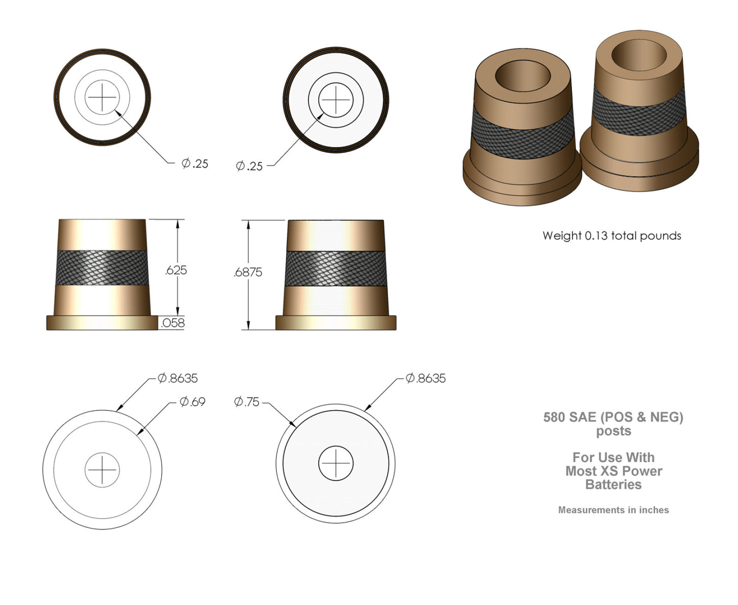 XS Power Short Brass Post Adaptors M6