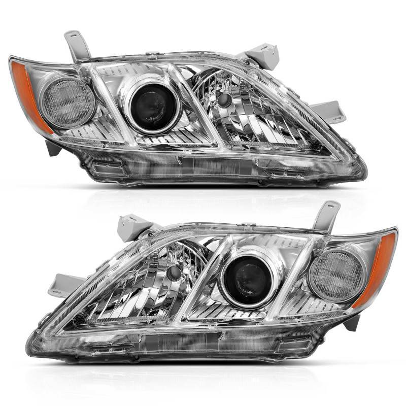 ANZO 2007-2009 Toyota Camry Projector Headlight Chrome Amber (OE Replacement) 121551 Main Image