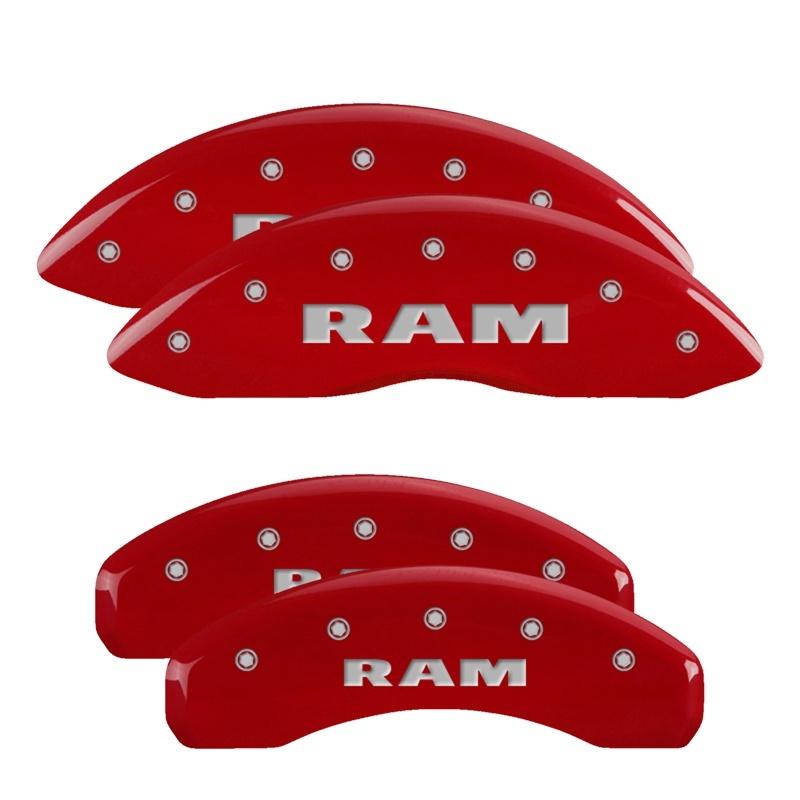 MGP 4 Caliper Covers Engraved Front & Rear Ram Red Finish Silver Char 2019 Ram 1500 55005SRAMRD Main Image