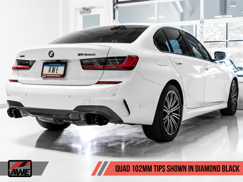 AWE Tuning 2019+ BMW M340i (G20) Resonated Touring Edition Exhaust - Quad Diamond Black Tips 3015-43158