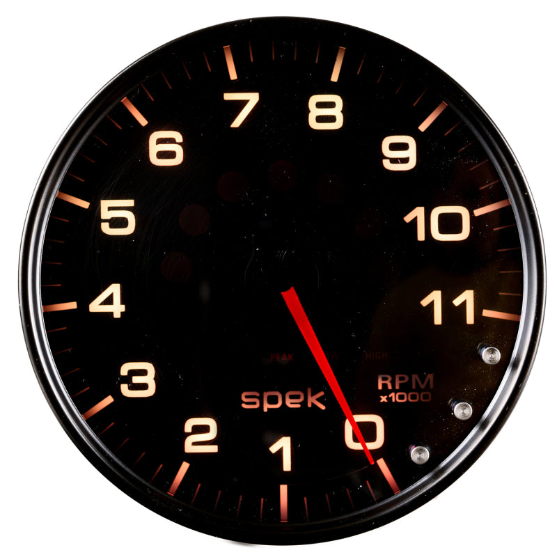 Autometer Spek-Pro Gauge Tachometer 5in 11K Rpm W/Shift Light & Peak Mem Black/Smoke/Black P23952