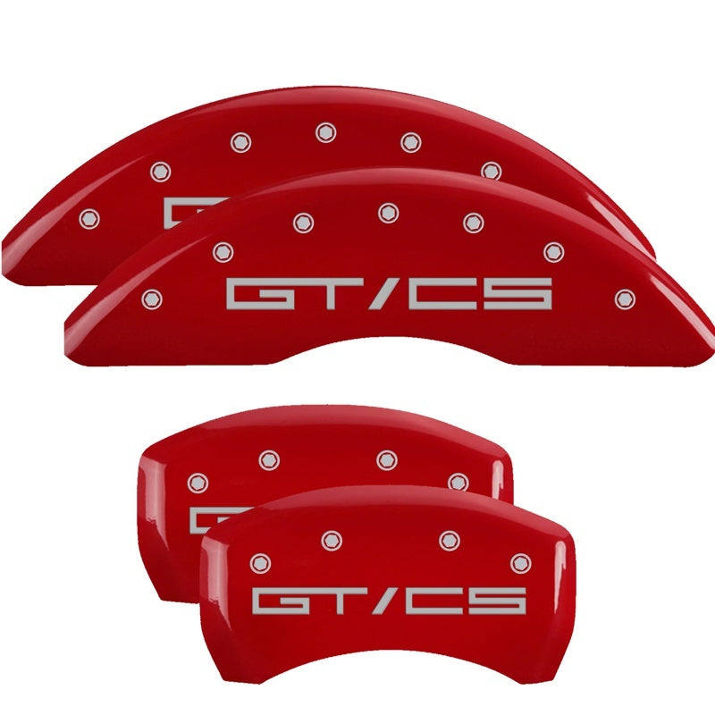 MGP 15-21 Ford Mustang GT/CS 4 Caliper Covers Engraved Front & Rear MGP Red finish silver ch 10201SGTCRD