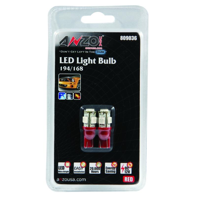 ANZO LED Bulbs Universal 194/168 Red - 5 LEDs 809036 Main Image