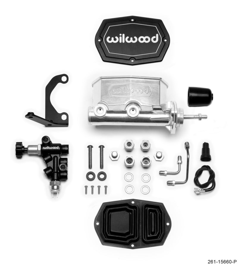 Wilwood Compact Tandem M/C - 15/16in Bore w/RH Bracket and Valve (Pushrod) - Ball Burnished 261-15660-P