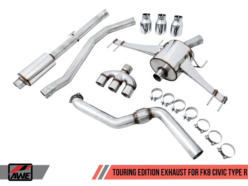 AWE Tuning 2017+ Honda Civic Type R Touring Edition Exhaust w/Front Pipe & Triple Chrome Silver Tips 3015-52004