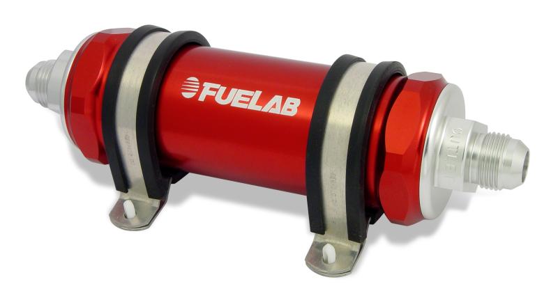 Fuelab 828 In-Line Fuel Filter Long -6AN In/-10AN Out 10 Micron Fabric - Red 82800-2-6-10 Main Image