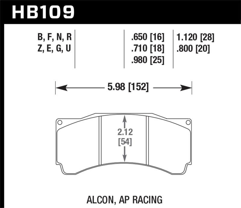 Hawk Alcon TA-6 / AP Racing CP5060-2/3/4/5ST / AP Racing CP5555 / Rotora FC6 HP+ Street Brake Pads HB109N.710 Main Image