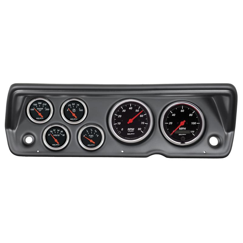 Autometer Designer Black 70-76 Duster/Demon/Dart Dash Kit 6pc Tach / MPH / Fuel / Oil / WTMP / Volt 7031-DB Main Image