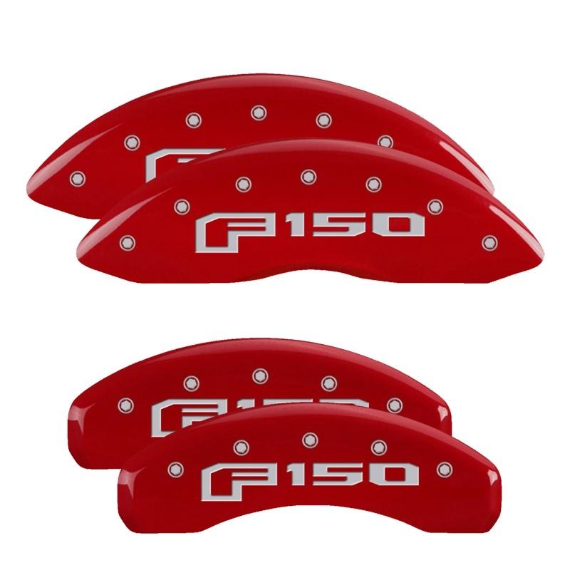 MGP 4 Caliper Covers Engraved Front & Rear Red Finish Silver F-150 (2015) 10239SF16RD Main Image