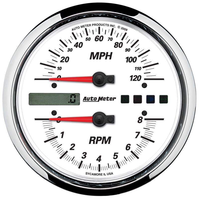 Autometer Pro-Cycle Gauge Tach/Speedo 4 1/2in 8K Rpm/120 Mph White 19467 Main Image