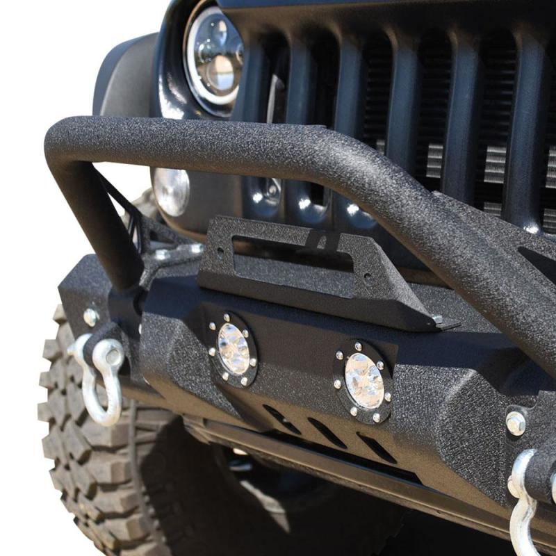 DV8 Offroad 07-18 Jeep Wrangler JK/JL FS-11 Stubby Mid Length Steel Front Bumper w/ Winch Plate FBSHTB-11 Main Image