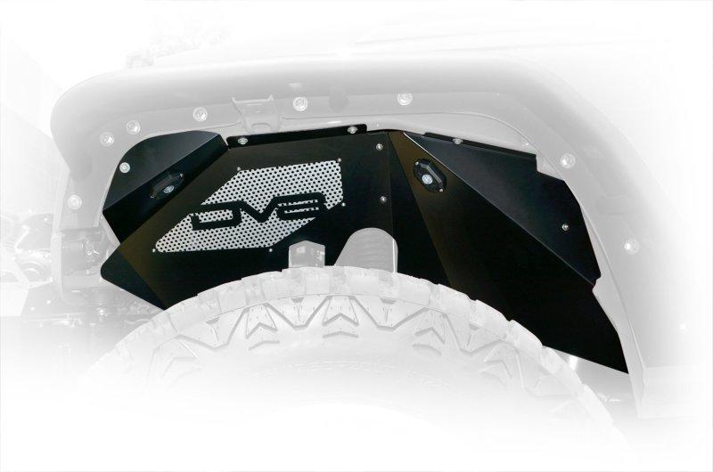 DV8 Offroad 07-18 Jeep Wrangler JK Front Aluminum Inner Fender w/ Rock Lights - Black INFEND-01FBRL Main Image