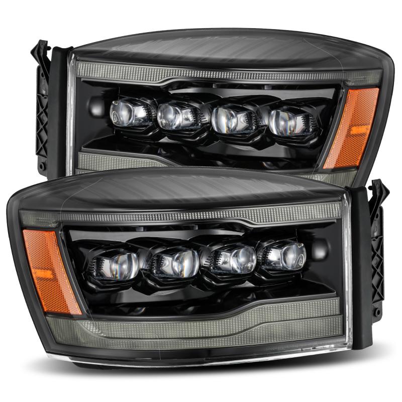 AlphaRex 06-08 Ram 1500HD NOVA LED Proj Headlights Plnk Style Alpha Blk w/Seq Signal/DRL/Amber LED 880538 Main Image