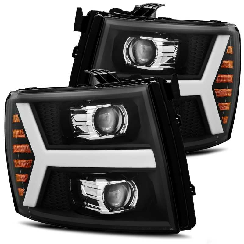 AlphaRex 07-13 Chevy 1500HD PRO-Series Proj Headlight Plank Style Matte Blk w/Activ Light/Seq Signal 880205 Main Image