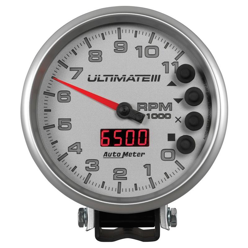 Autometer 5 inch Ultimate III Playback Tachometer 11000 RPM - Silver 6886 Main Image