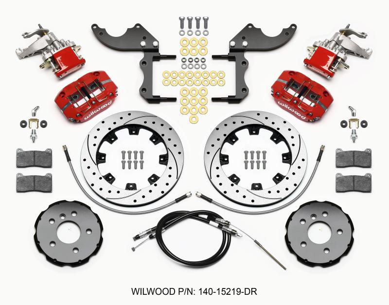 Wilwood Dynapro Radial4 / MC4 Rear Kit 12.19 Drilled Red 2014-2015 Mini Cooper w/Lines & Cables 140-15219-DR Main Image