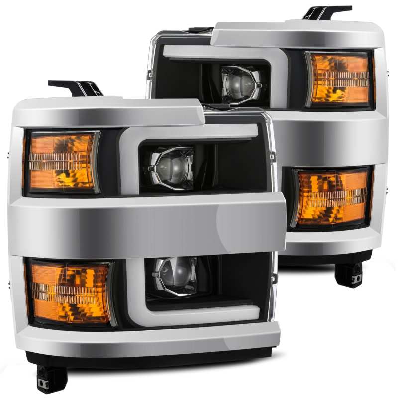 AlphaRex 15-19 Chevy 2500HD PRO-Series Proj Headlights Plank Style Black w/Chrome Acc w/Activ Light 880215 Main Image