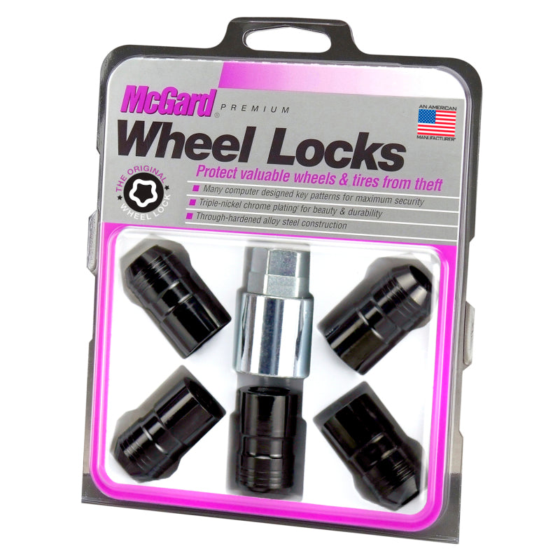 McGard Wheel Lock Nut Set - 5pk. (Cone Seat) M14X1.5 / 22mm Hex / 1.639in OAL - Black 24516
