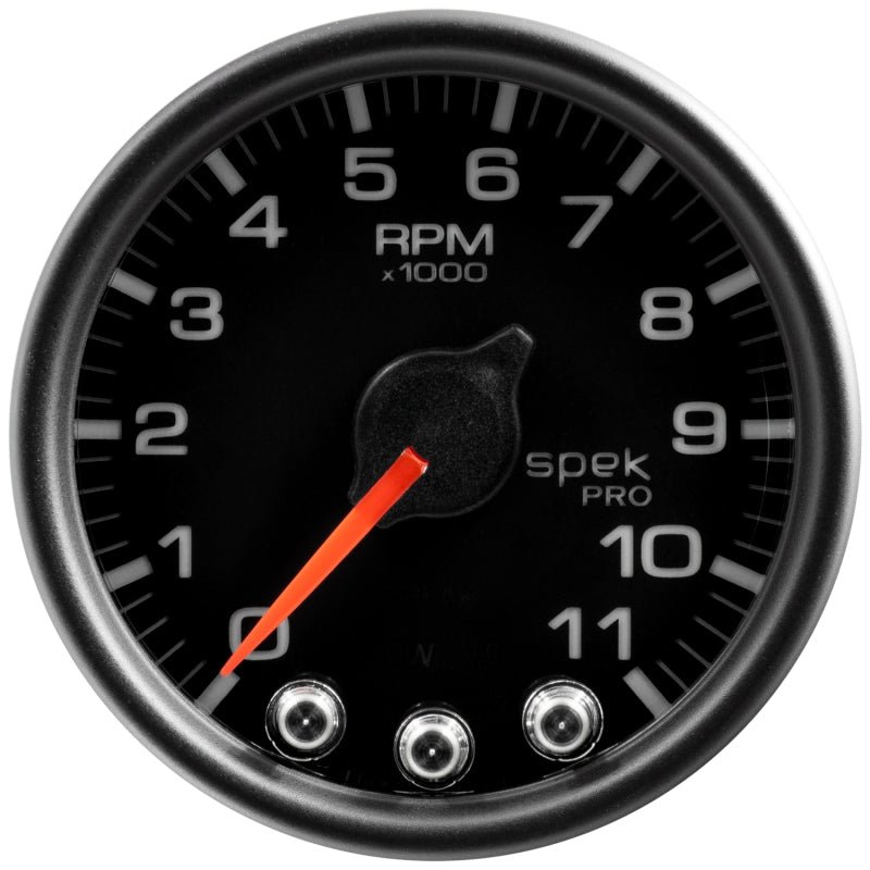 Autometer Spek-Pro Gauge Tach 2 1/16in 11K Rpm W/ Shift Light & Peak Mem Blk/Blk P33632