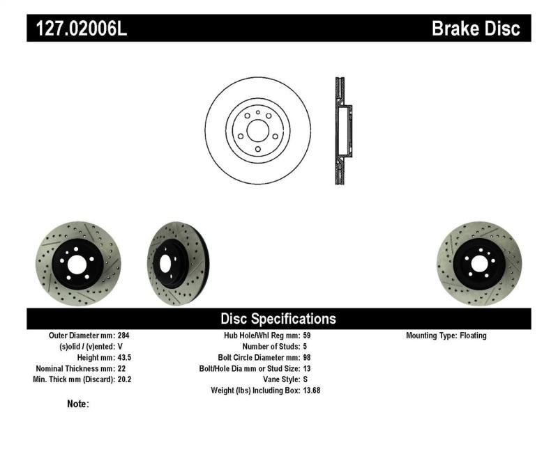 StopTech Slotted & Drilled Sport Brake Rotor 127.02006L Main Image