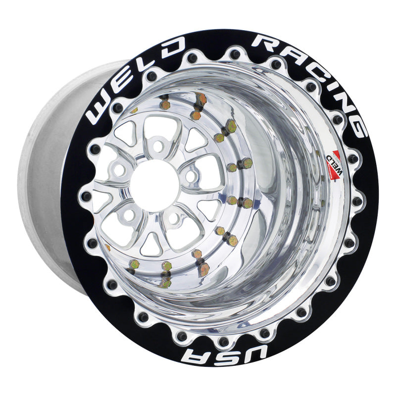 Weld V-Series 15x12 / 5x4.5 BP / 4in. BS Polished Wheel - Black Double Beadlock MT 84P-512208MB