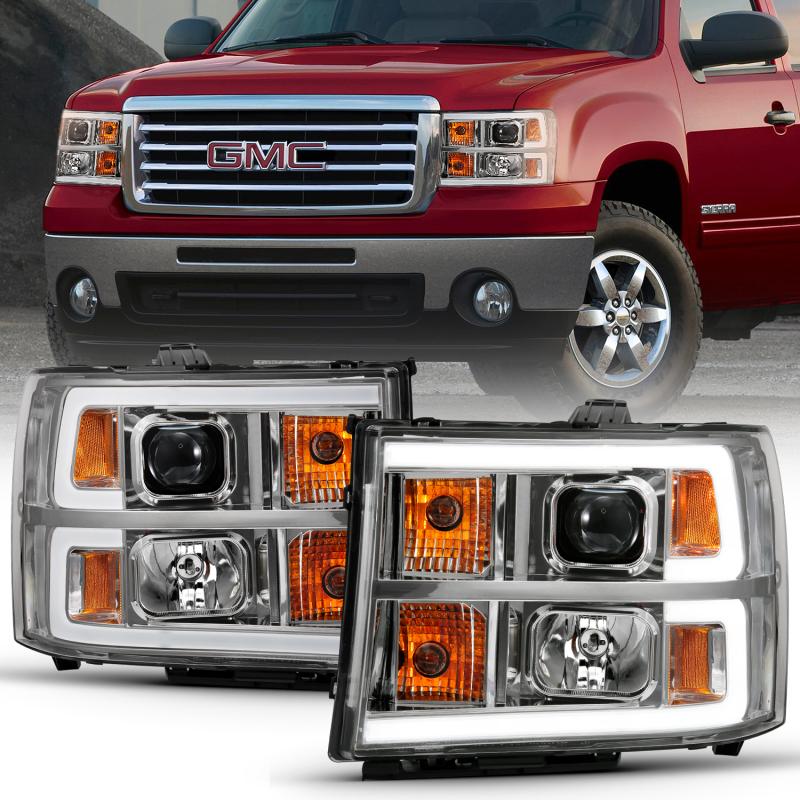 ANZO 2007-2013 Gmc Sierra 1500 Projector Headlight Plank Style Chrome w/ Clear Lens Amber 111483 Main Image