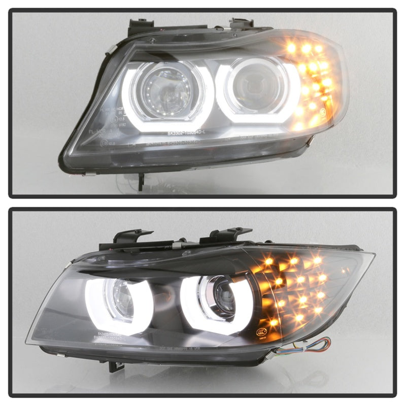 Spyder 09-12 BMW E90 3-Series 4DR Projector Headlights Halogen - LED - Black - PRO-YD-BMWE9009-BK 5086488