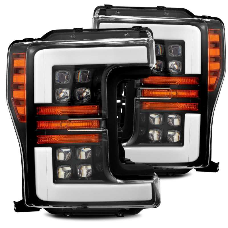 AlphaRex 17-19 Ford F-250 SD NOVA LED Proj Headlights Plank Style Gloss Blk w/Activ Light/Seq Signal 880100 Main Image