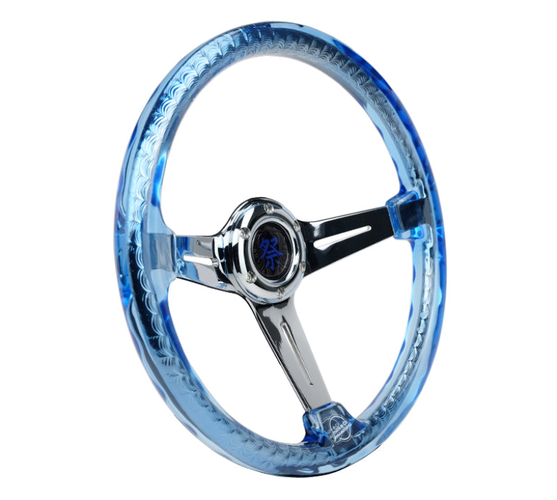 NRG Reinforced Steering Wheel - Matsuri 350mm 2in Deep Dish Clear Acrylic Steering Wheel RST-027CH-BL