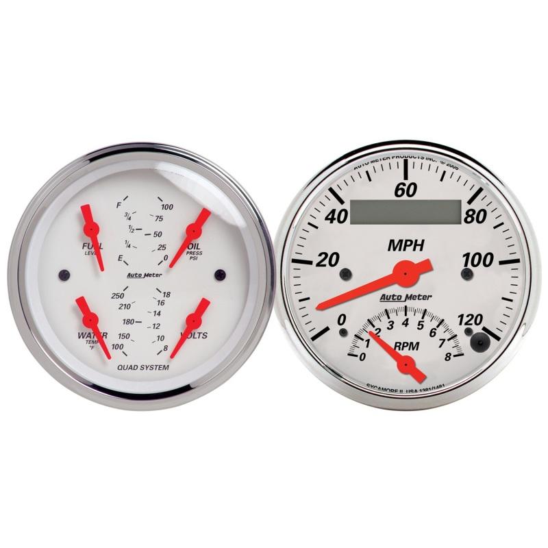 Autometer Arctic White 3-3/8 Quad Gauge and Tach/Speedo Combo 1309 Main Image