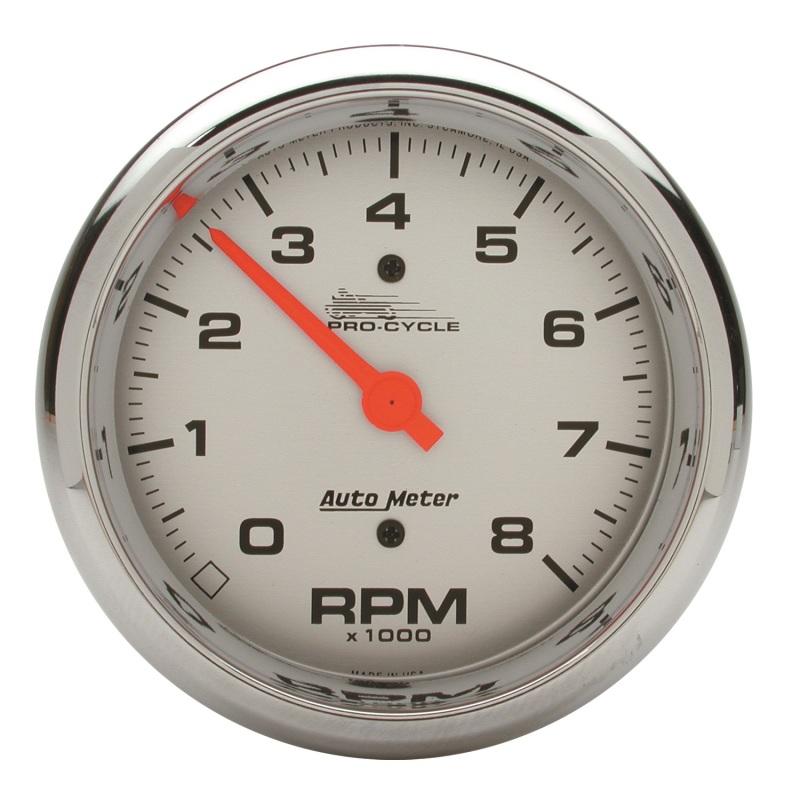 Autometer Pro-Cycle Gauge Tach 3 3/4in 8K Rpm 2&4 Cylinder Silver 19302 Main Image