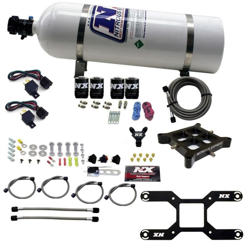 Nitrous Express 4150 Dual Stage Billet Crossbar Nitrous Kit (50-300 & 100-500HP) w/15lb Bottle 66042-15 Main Image