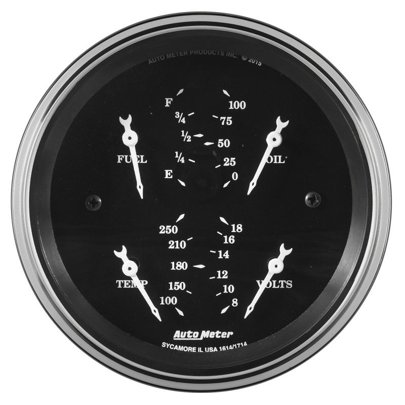 Auto Meter Gauge Dual Fuel & OILP 3 3/8in 240E-33F & 100psi Elec Old Tyme Blk 1713 Main Image