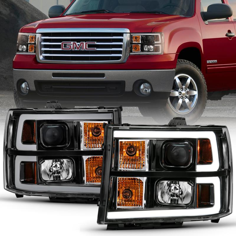 ANZO 2007-2013 Gmc Sierra 1500 Projector Headlight Plank Style Black w/ Clear Lens Amber 111482 Main Image