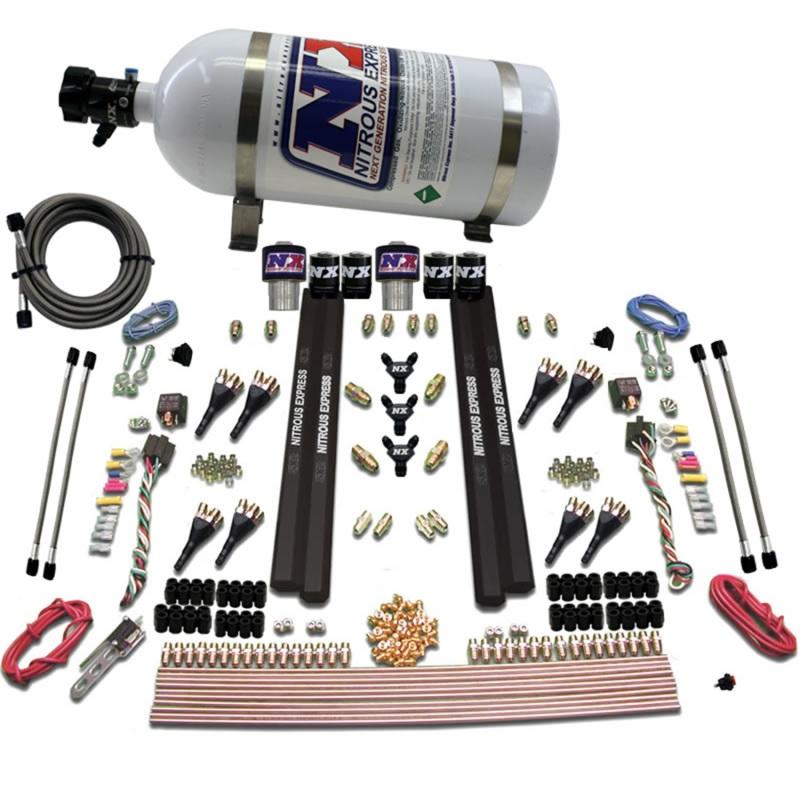 Nitrous Express SX2 Dual Stage/Gas/Rails 8 Nozzles Nitrous Kit (200-1200HP) w/10lb Bottle 90209-10 Main Image