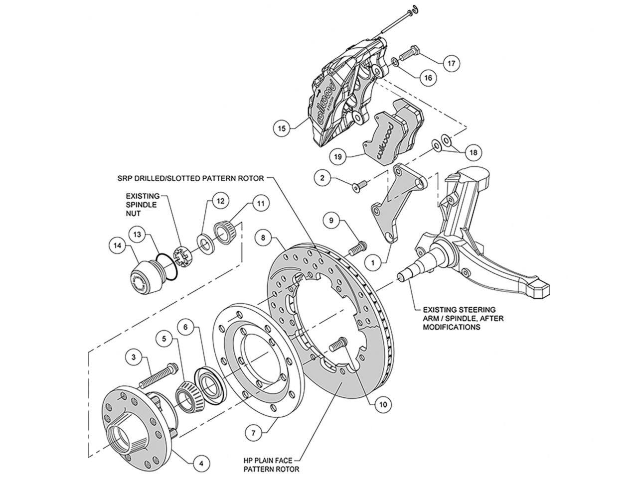 Wilwood DP6A Front Hub Kit, 12.19", Drilled, Red, 79-87 GM "G" Body