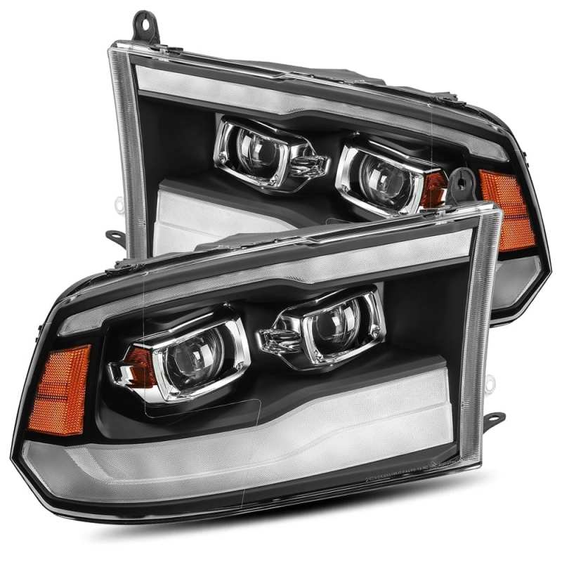 AlphaRex 09-18 Dodge Ram 1500HD LUXX LED Proj Headlights Plnk Style Blk w/Activ Light/Seq Signal/DRL 880539 Main Image