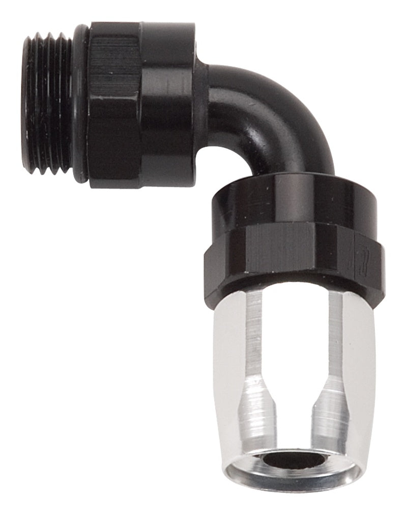 Russell Swivel Hose End Assy #10 AN Male SAE Port To #8 Hose 90° Black/Silver