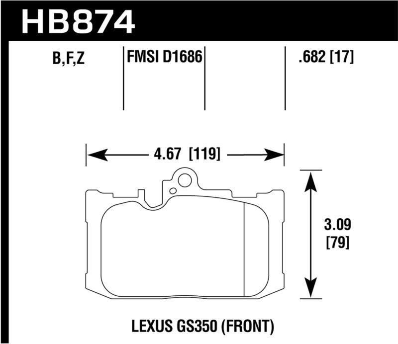 Hawk 13-19 Lexus GS350 / 15-19 Lexus RC350 HPS 5.0 Front Brake Pads HB874B.682 Main Image