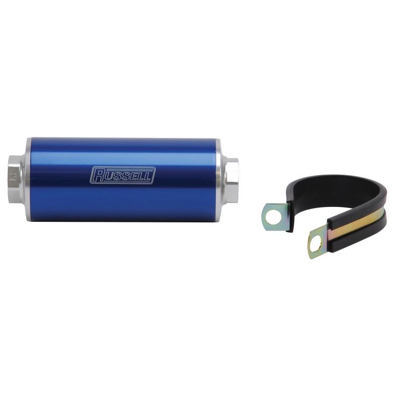 Russell Performance Profilter Fuel Filter 6in Long 10 Micron -10AN Inlet -10AN Outlet - Blue 649252 Main Image