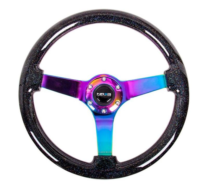 NRG Reinforced Steering Wheel (350mm / 3in Deep) Minty Fresh Wood Grain w/Black 3-Spoke Center RST-036MF-BK