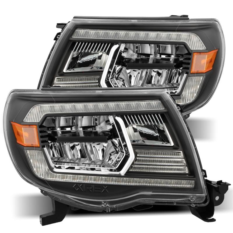 AlphaRex 05-11 Toyota Tacoma LUXX Crystal Headlights Plank Style Design Black w/Activation Light/DRL 880735 Main Image