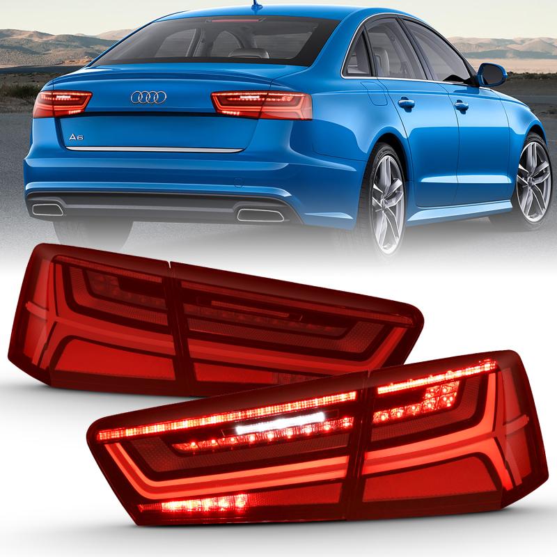 ANZO 2012-2018 Audi A6 LED Taillight Black Housing Red/Clear Lens 4 pcs (Sequential Signal) 321353 Main Image