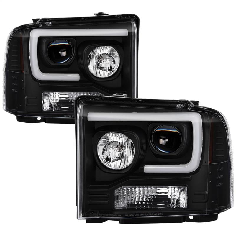 Spyder Ford F250/350/450 05-07 Projector Headlights - Light Bar DRL LED - Black PRO-YD-FS05V2-LB-BK 5084507 Main Image