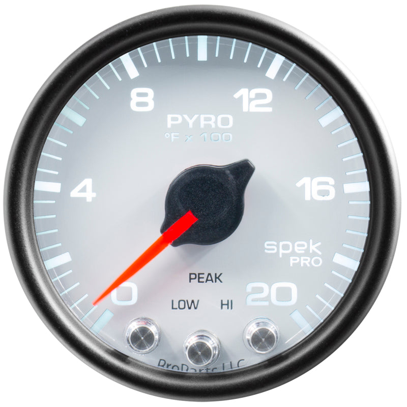 Autometer Spek-Pro Gauge Pyro. (Egt) 2 1/16in 2000f Stepper Motor W/Peak & Warn Wht/Blk P31012